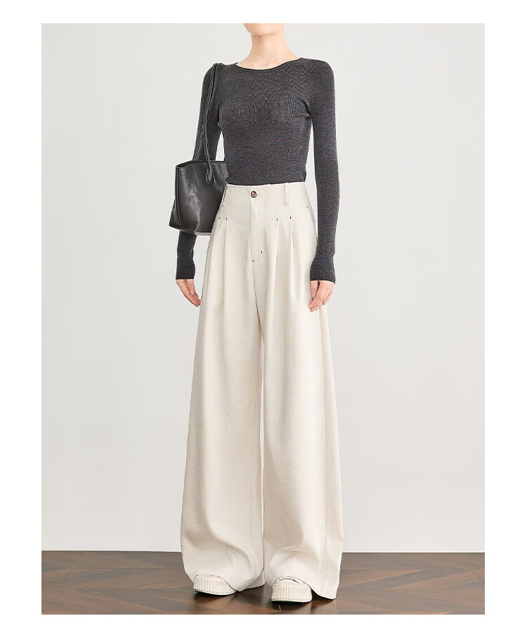 FAESSLIN Urban Old Money Style White Linen Summer Slim Wide-Leg Casual Pants for Women 32