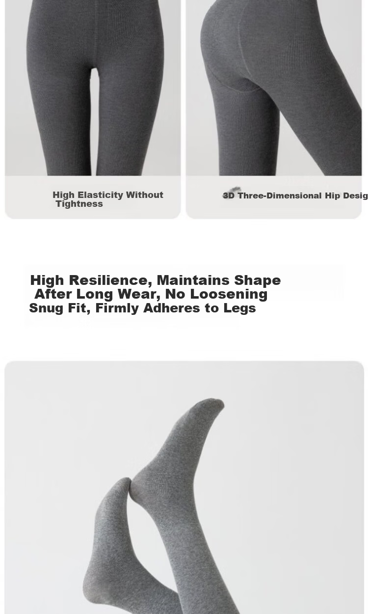 GUJIN Women's Autumn Winter Leggings Black Vertical Striped Fleece Lined Slimming Warm Tights Gray 9