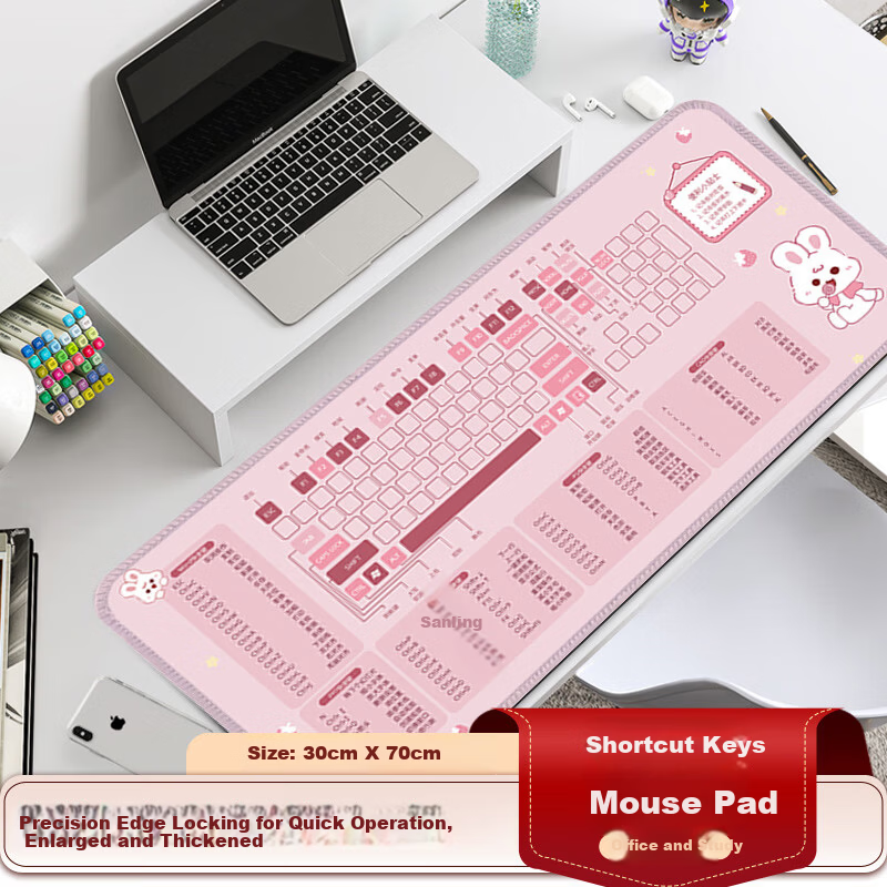 JPLAYER Shortcut Key Mouse Pad Large Office Laptop Cute Cartoon Shortcut Desk Mat 700x300x3mm
