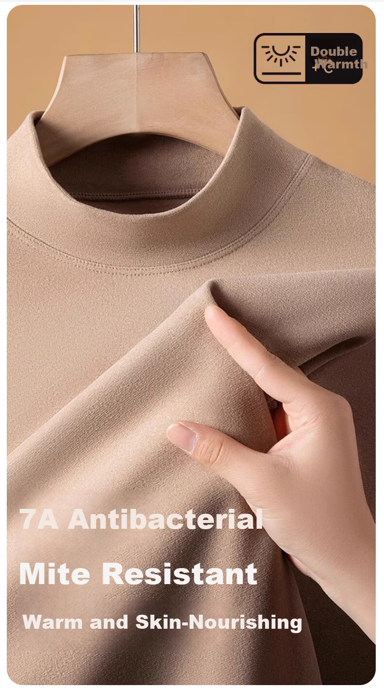 LangSha Thermal Fleece Half Turtleneck Base Layer Shirt【2025 Autumn/Winter New】Antibacterial Men's Thickened Fleece Lined Autumn Wear 2