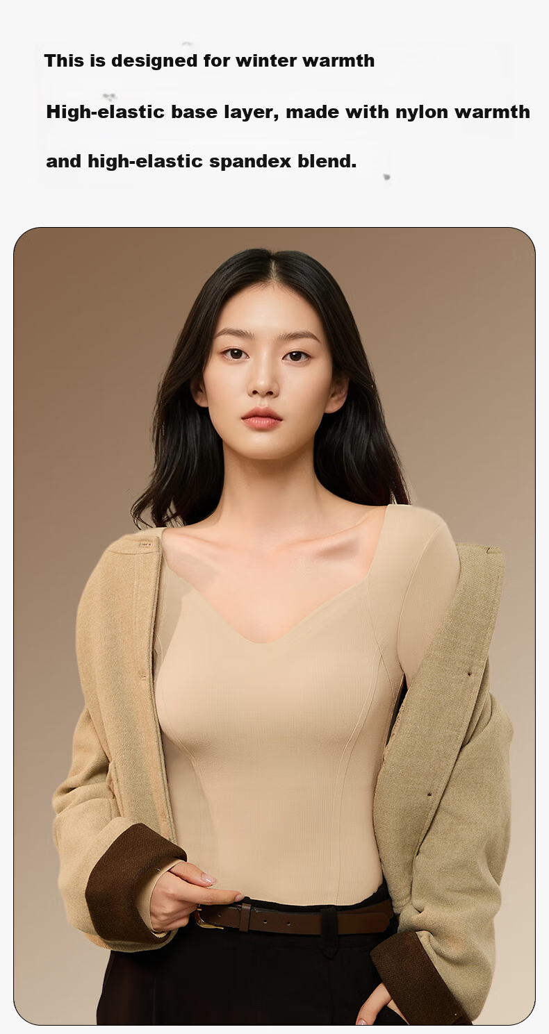 Herbal Original Thermal Autumn Shirt for Women with Chest Pad, Skin-Friendly Base Layer, Double-Sided Brushed Heat-Generating Long Sleeve Top for Fall and Winter 1