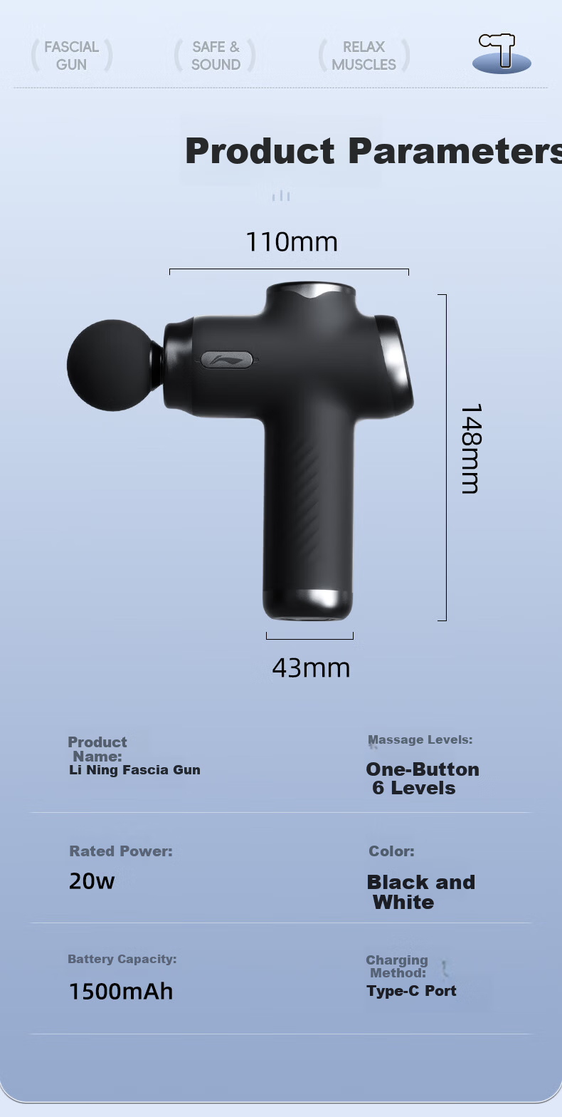 LI-NING Fascia Gun Massager Shoulder Neck Waist Back Massager Professional Mini Portable Fitness Muscle Relaxation Gift for Parents Mother's Day Spring Festival Valentine's Day Qixi Festival for Men a 23