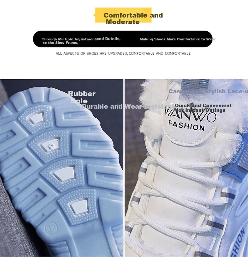 CARTELO Women's Casual Shoes Winter Fleece Warm Boots Sneakers Cotton Shoes 41120M White Blue Size 36 8