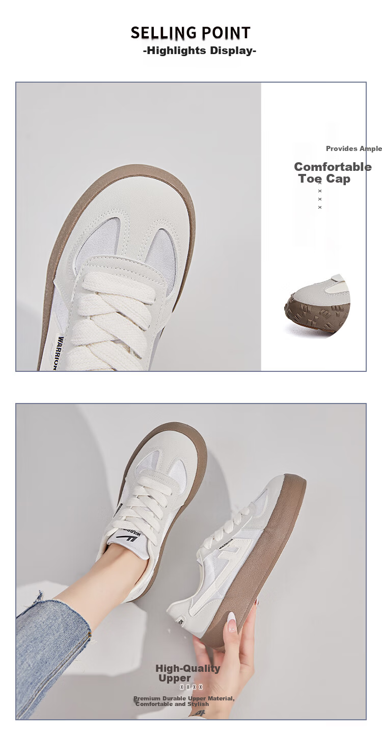 Warrior Women's Thick-Soled Canvas Shoes Retro Versatile Sneakers Lightweight Casual Shoes H896BR Gray/Silver/Beige Size 35 2