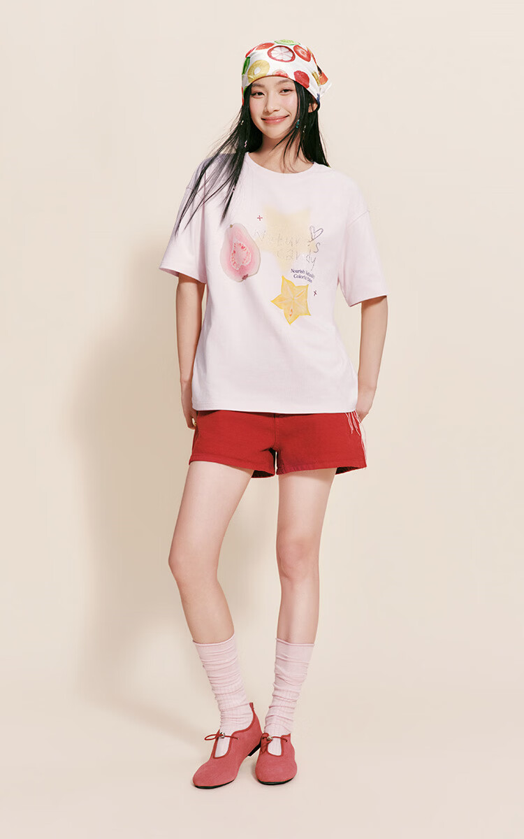 Semir Women's Summer Short Sleeve T-Shirt Mid-Length Loose Pure Cotton Rhinestone Fruit Pullover 2026 109326100028 8