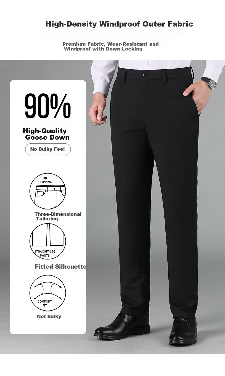YAYA Men's 90% Goose Down Insulated Winter Suit Pants Thick Fleece Lined Straight Leg Trousers 7