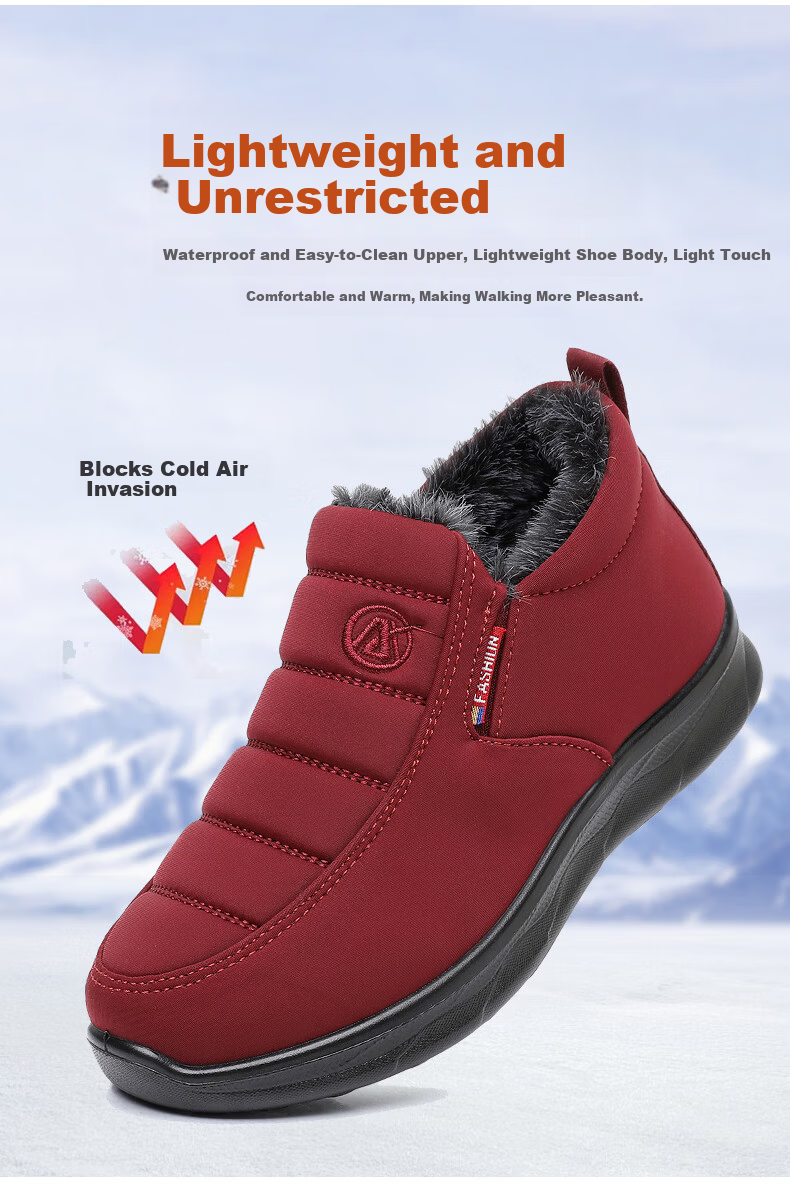 Anglerfish Old Beijing Cloth Shoes Winter Women's Middle-aged and Elderly Mom Fleece Thickened Warm Non-slip Cotton Shoes A8006 Red 36 7