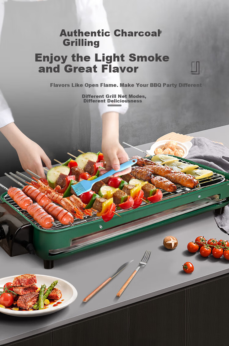 AUX Electric Grill Pan BBQ Pot Home Multi-Function Electric Barbecue Grill Non-Stick Removable Electric BBQ Cooker LA-155G 2