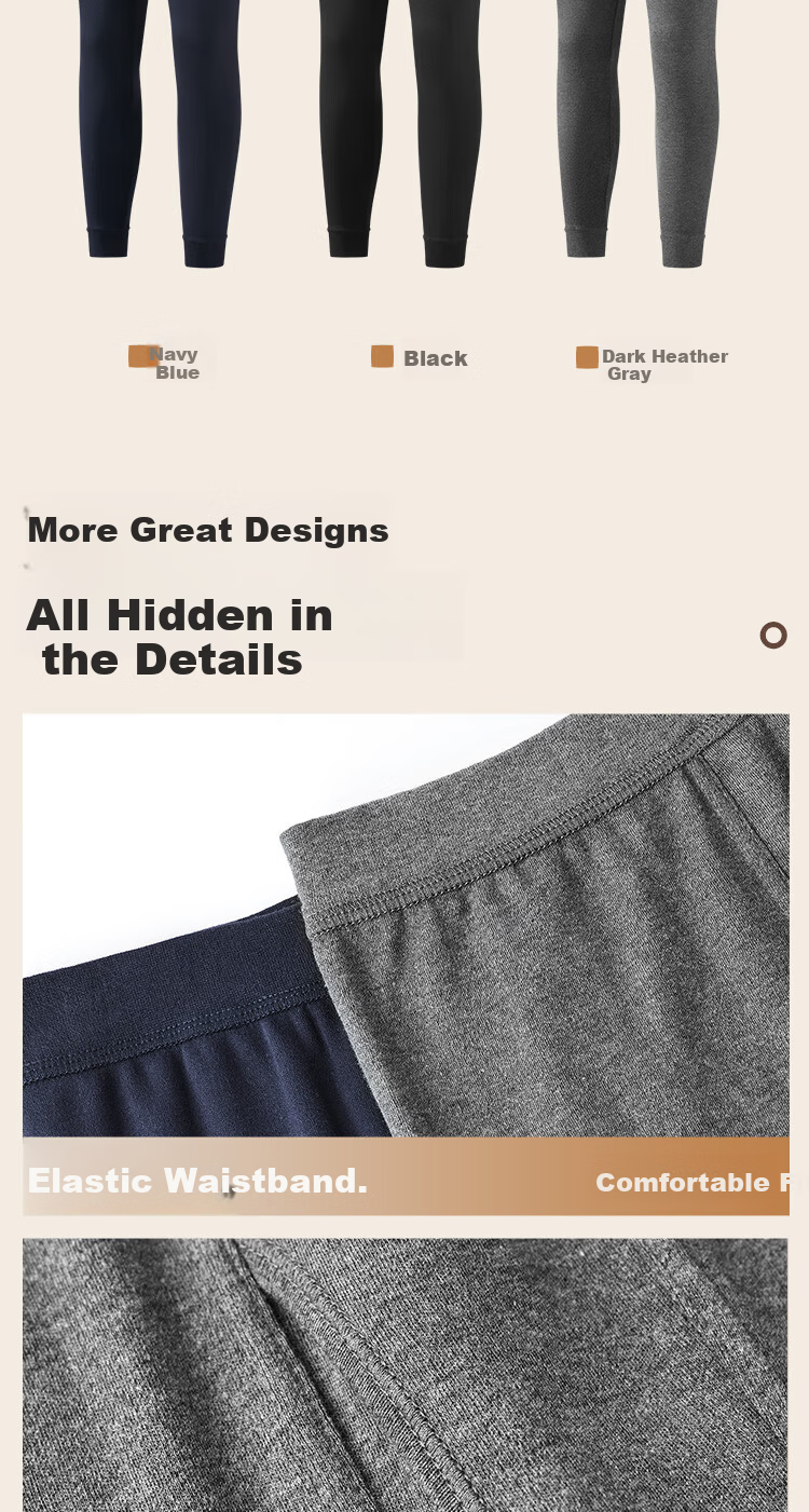 HLA Men’s Autumn Cotton Thermal Pants 210g 10A Antibacterial Mite-Resistant Warm Cotton Underwear 2-Pack 11