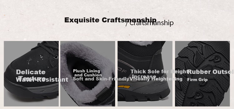 Red Dragonfly Men's Winter Snow Boots Fleece Lined Warm Cotton Shoes Non-Slip Fashion Middle-Aged Dad Cotton Shoes EXD451271 Black Gray Size 43 2