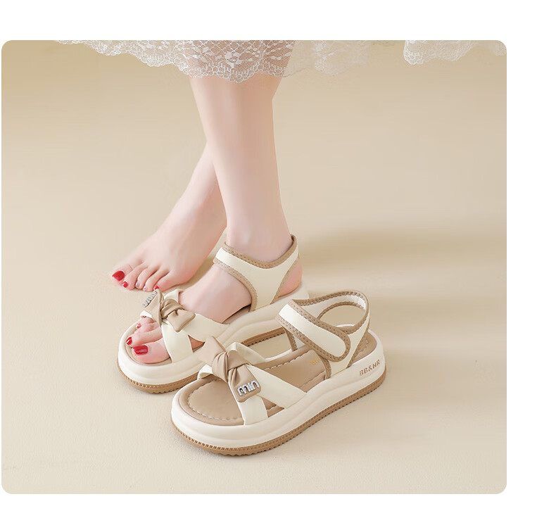 Cartelo Crocodile Women's Summer New Bowknot Open Toe Casual Thick Sole Beach Sandals 1935 Beige 37 12