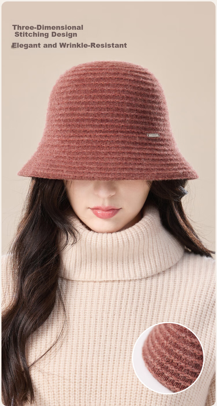 JIUMU Sheep Wool Warm Fisherman Hat Autumn Winter Slim Face Bucket Hat Elegant Fedora Winter Windproof Cold Resistant Hat for Women 7