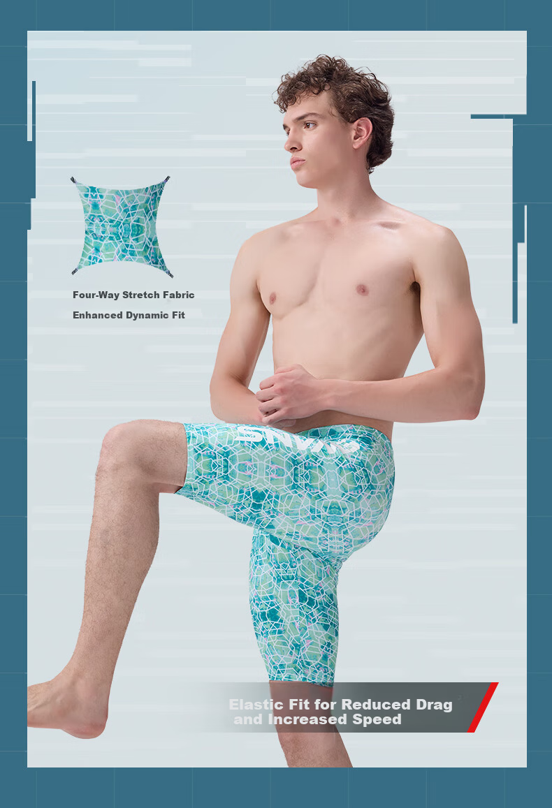 SWANS Men's Five-Point Professional Quick-Dry Knee-Length Swim Trunks Chlorine-Resistant Anti-Embarrassment Swimming Shorts 257 Glossy Green XL 3