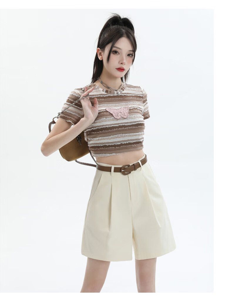 Jeanswest Women's 2026 Summer Cotton High-Waist Fashion Straight-Leg White Mid-Length Shorts XL 12