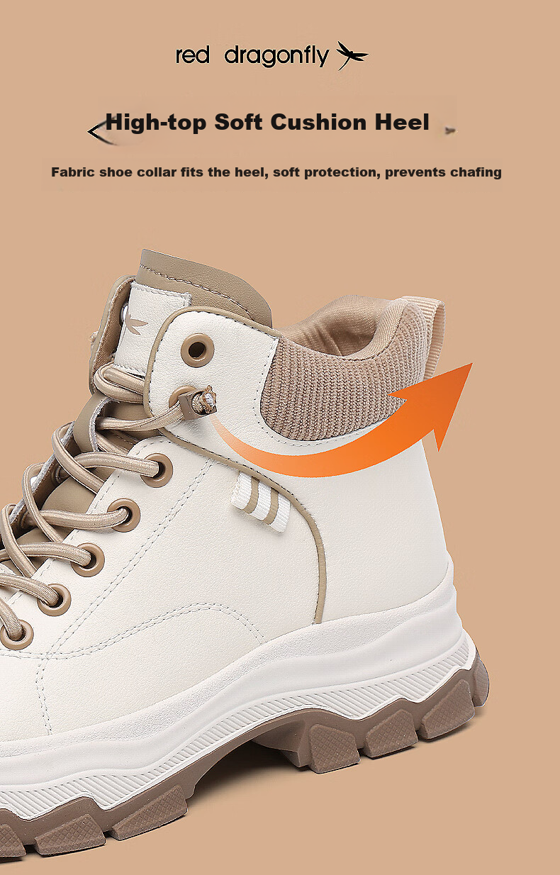 Red Dragonfly Women's Martin Boots Autumn Winter Fleece Lined Warm Slim High Top Casual Trendy Shoes WXC430022R Beige Gray Size 36 10