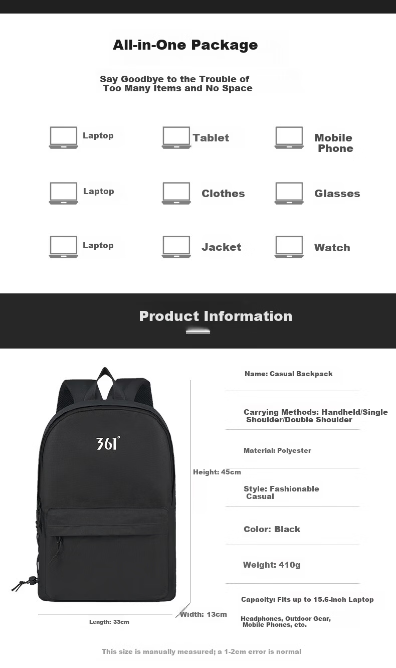 361° Men's Backpack Large Capacity Laptop Bag Business Commuter Travel Waterproof Lightweight School Bag 4