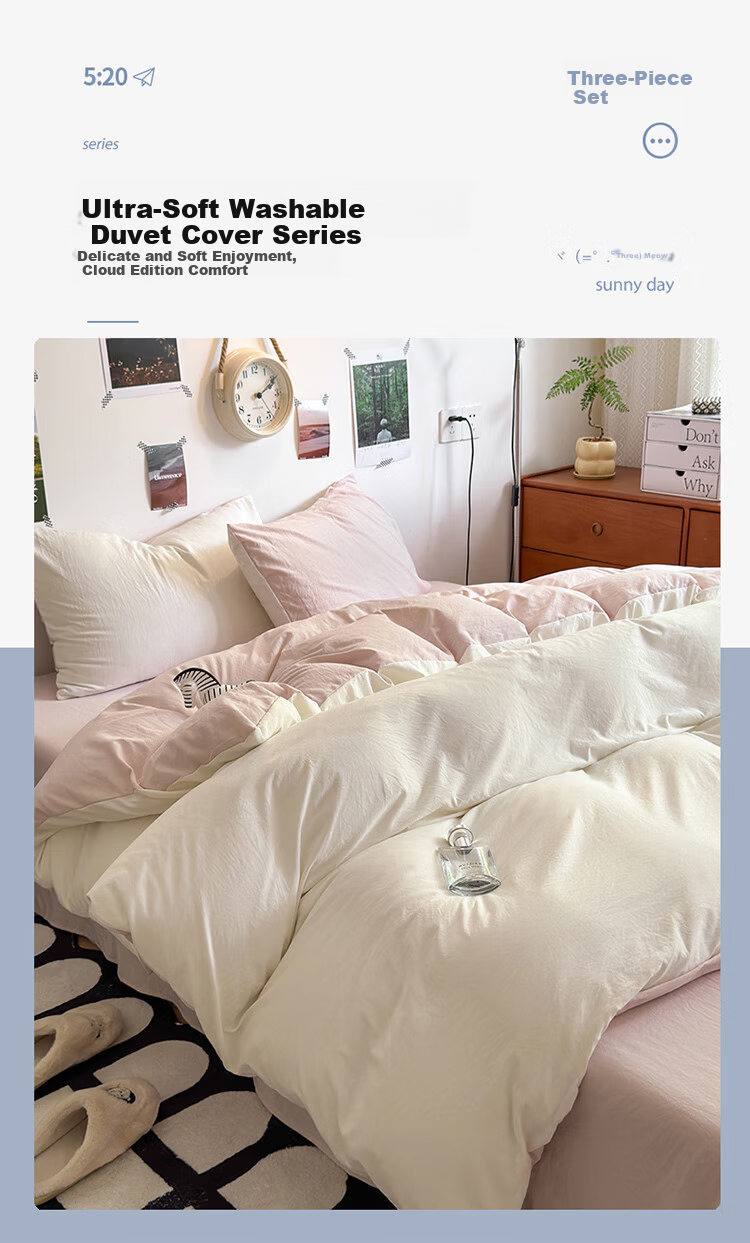 AVIVI Class A Washed Cotton Duvet Cover Single Dormitory Single Quilt Cover 150x200 Cream Pink 1