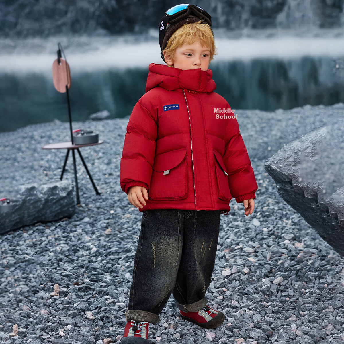 ASK JUNIOR Kids Down Jacket Boys Winter Thickened Warm Heat-Retaining Toddler Windproof Red New Year Coat 6