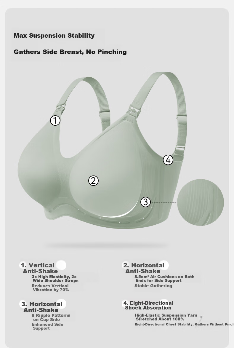 EMXEE Floating Anti-Gravity Large Bust Maternity Nursing Bra Push-Up Anti-Sagging Pregnancy Postpartum Max Bra Apricot M 7