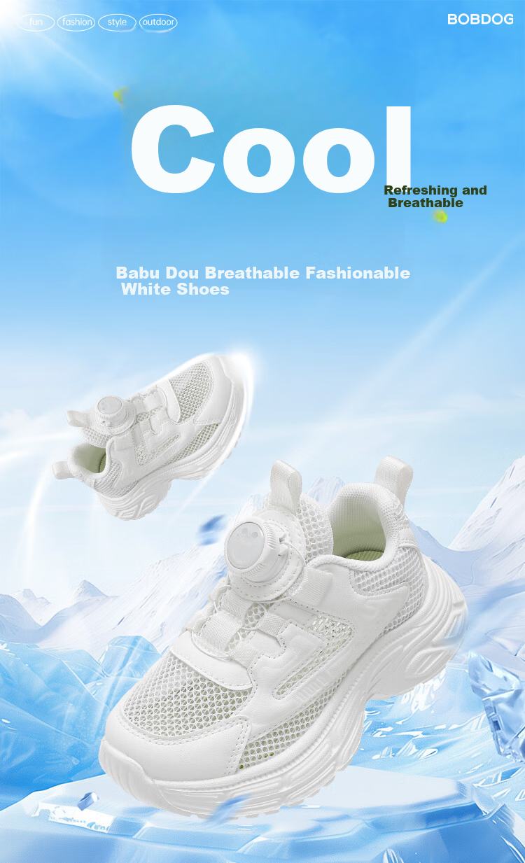 BOBDOG Boys' Summer Casual Single Mesh White Sneakers Breathable Kids' Sports Running Shoes 103562004 White Size 36 1