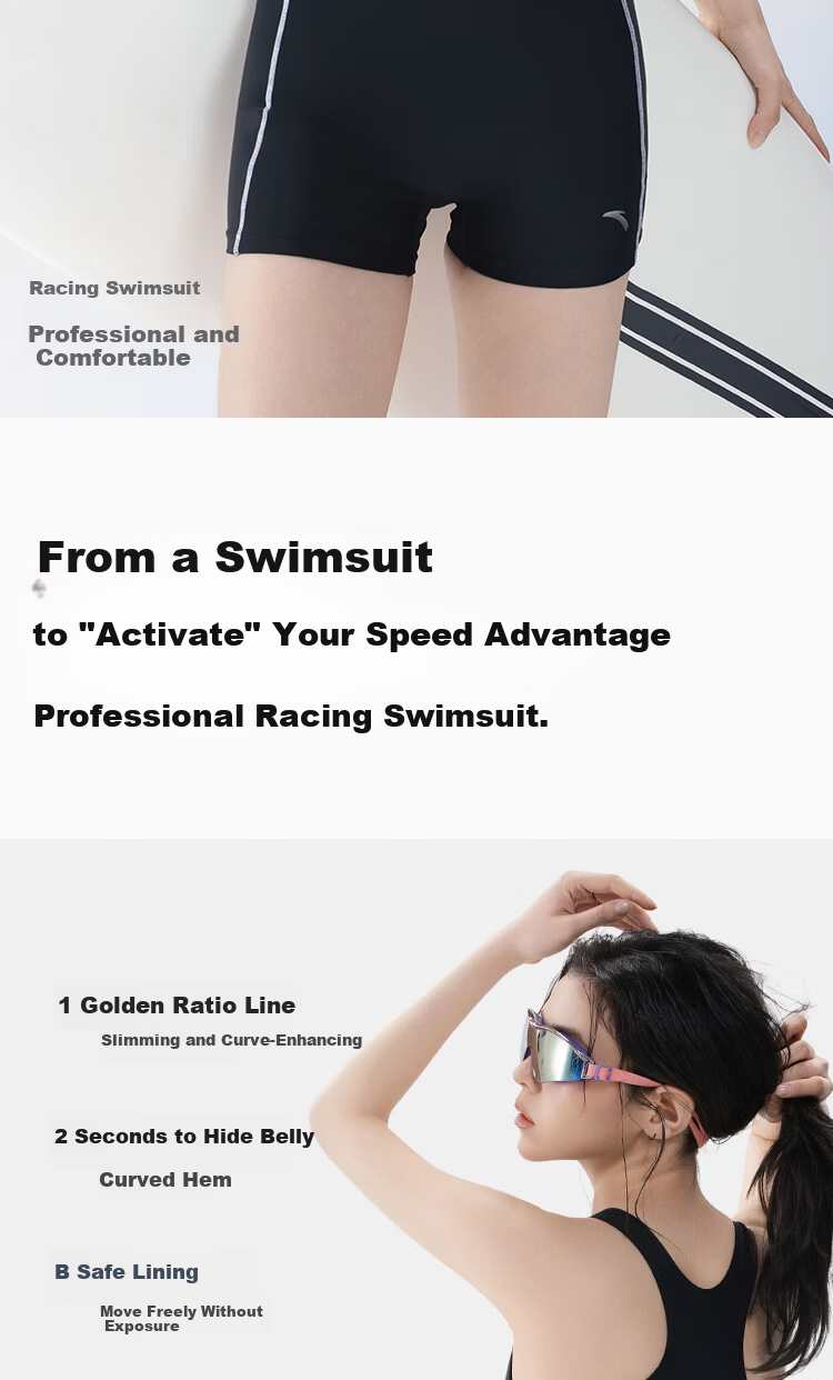 ANTA Women's Slim Waist One-Piece Square-Leg Professional Swimming Suit Plus Size Conservative Racing Training Swimsuit Navy Blue 3XL 2