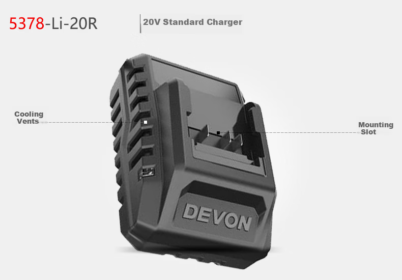 Devon 20V Charger 5339 Fast Charging 45-Minute Full Charge Universal Devon 20V Lithium Battery Platform 4