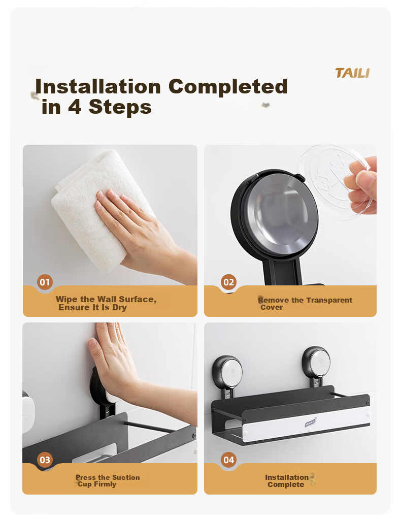 Taili Suction Cup Kitchen Storage Rack, Wall-Mounted Spice Rack, Multifunctional Organizer Shelf, No Drilling Required, 40cm 12
