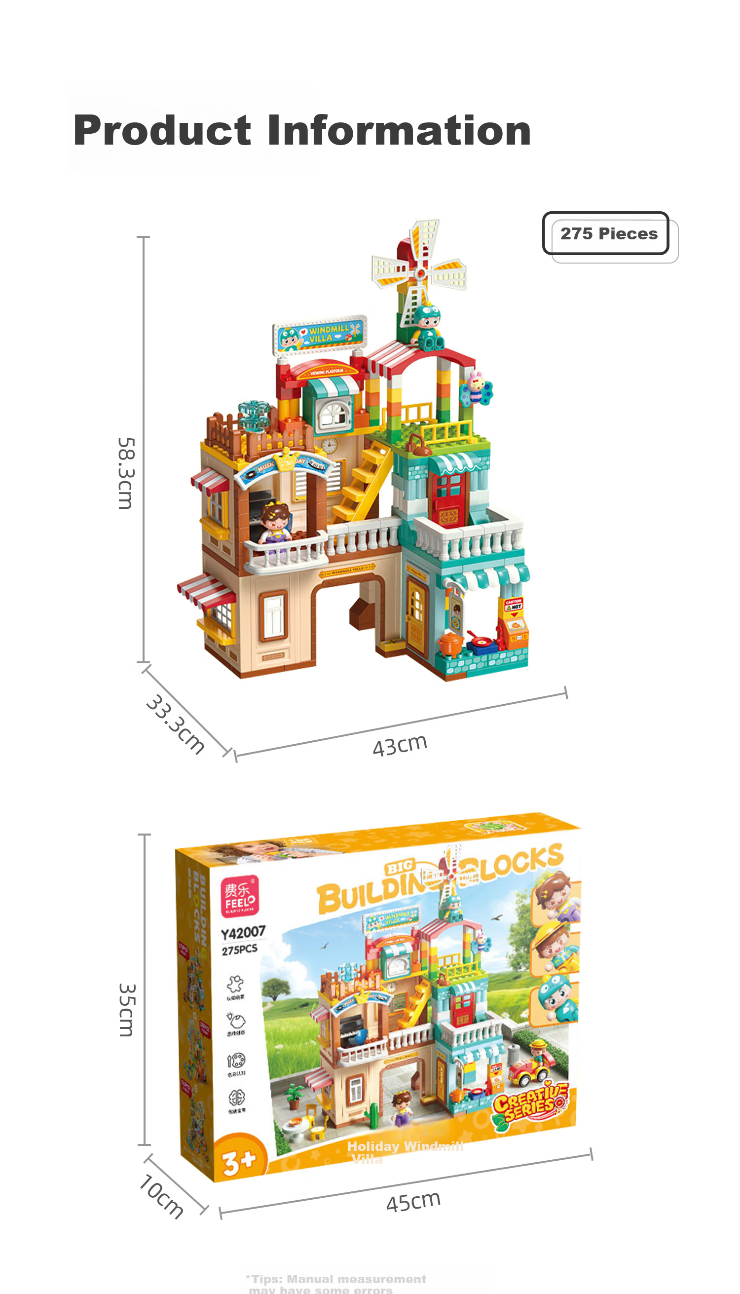 FEELO Compatible LEGO Large Building Blocks Children's Assembly Toy Boys Girls Birthday Gift Windmill Villa Y42007 Bucket 12