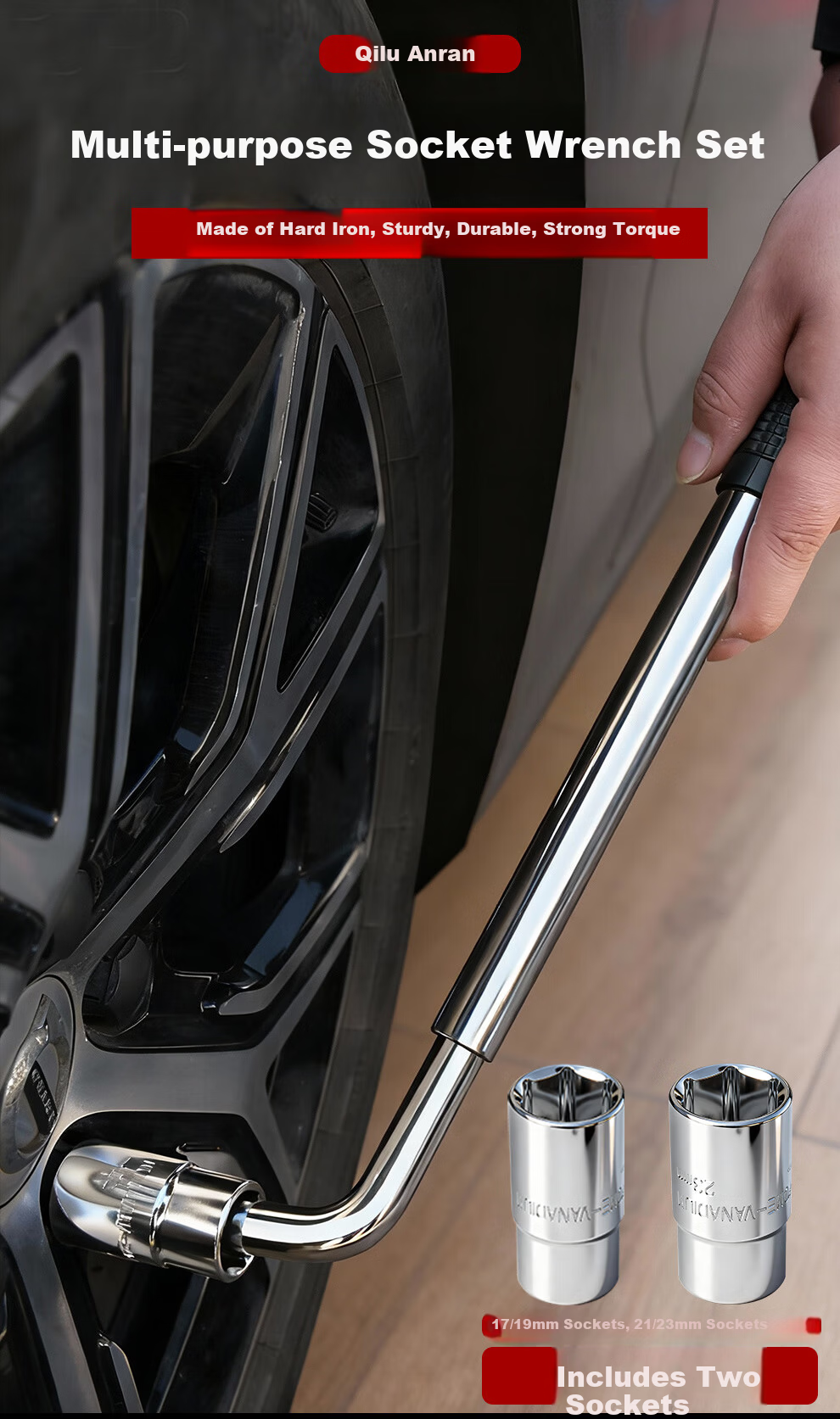 QL L-Shaped Socket Wrench Telescopic Car Tire Wrench Extended Removal Repair Labor-Saving Tire Changing Tool Iron 1