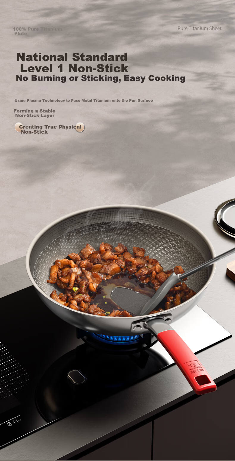 Kambach Pure Titanium Non-Stick Frying Pan Healthy 0 Coating Titanium Honeycomb Seasoning-Free 32cm [Red Luck Series] 5