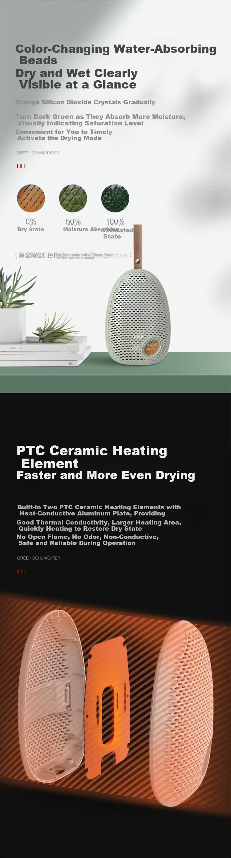 Gree Electronic Dehumidifier Drying Box Double-Sided Moisture Absorption Portable Mini Reusable for Camera Lens Instruments Figurines Stamps Antiques Wardrobe Clothes Dryer GCSP-3001a Cardamom Green 4