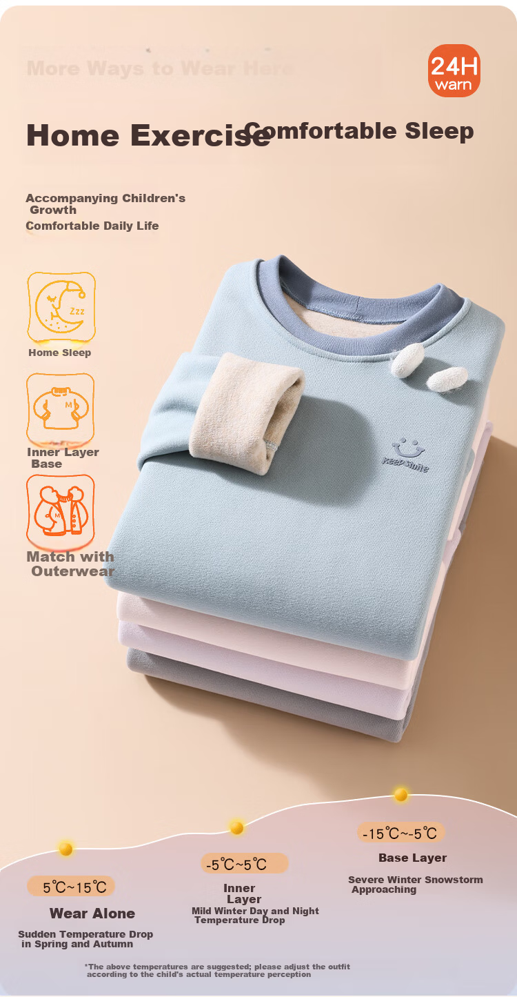 LangSha Kids Thermal Underwear Fleece Thickened Girls 7A Antibacterial Mite-Resistant Autumn Shirt and Pants Set for Older Children 9