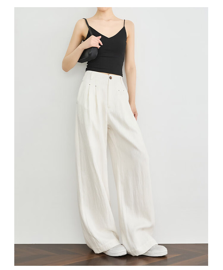 FAESSLIN Urban Old Money Style White Linen Summer Slim Wide-Leg Casual Pants for Women 18
