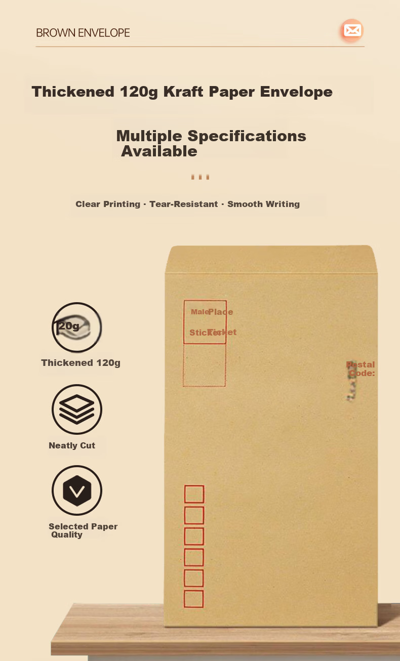 Kelangxinsheng Kraft Paper Standard Envelope, 230*160mm, 120g Thick Pure Wood Pulp Office Bill Folder, Business Letter Envelope, Invoice Bag, Payroll Bag, No. 7, Pack of 20 1
