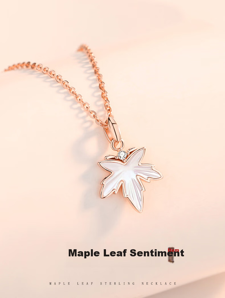 Grace Girl Diamond Maple Leaf Necklace for Women Rose Gold Clavicle Chain Practical Mother's Day 520 Birthday Gift for Girlfriend 1