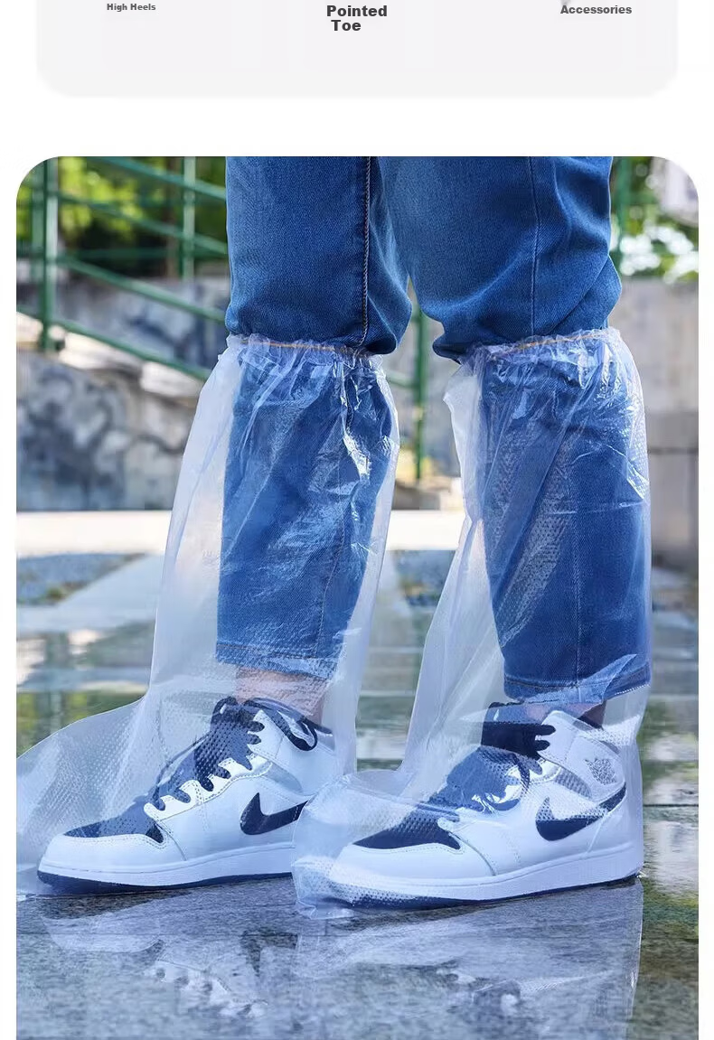 BWNK Disposable Rain Shoe Covers, Thickened And Wear-Resistant, for Adults And Children, Outdoor Portable, Cat Eating Fish Print, 5 Pairs Per Pack 10