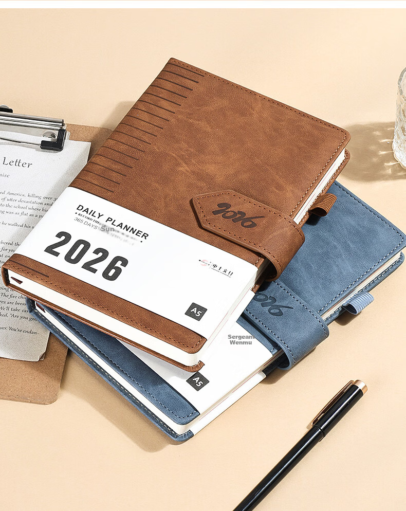 SHEN SHI 2026 A5 Daily Planner Magnetic Closure Notebook 352 Pages Dated Work Efficiency Journal Logbook Customizable Logo K25 Black 1 Piece 12