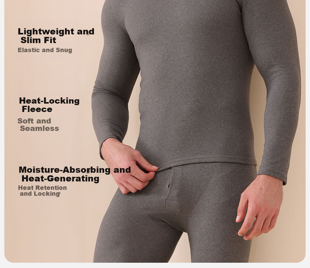 Urban Beauty [Wool and Silk] Men's Thermal Underwear 7A Antibacterial Autumn Winter Fleece Thickened Anti-Static Top and Bottom Set 4