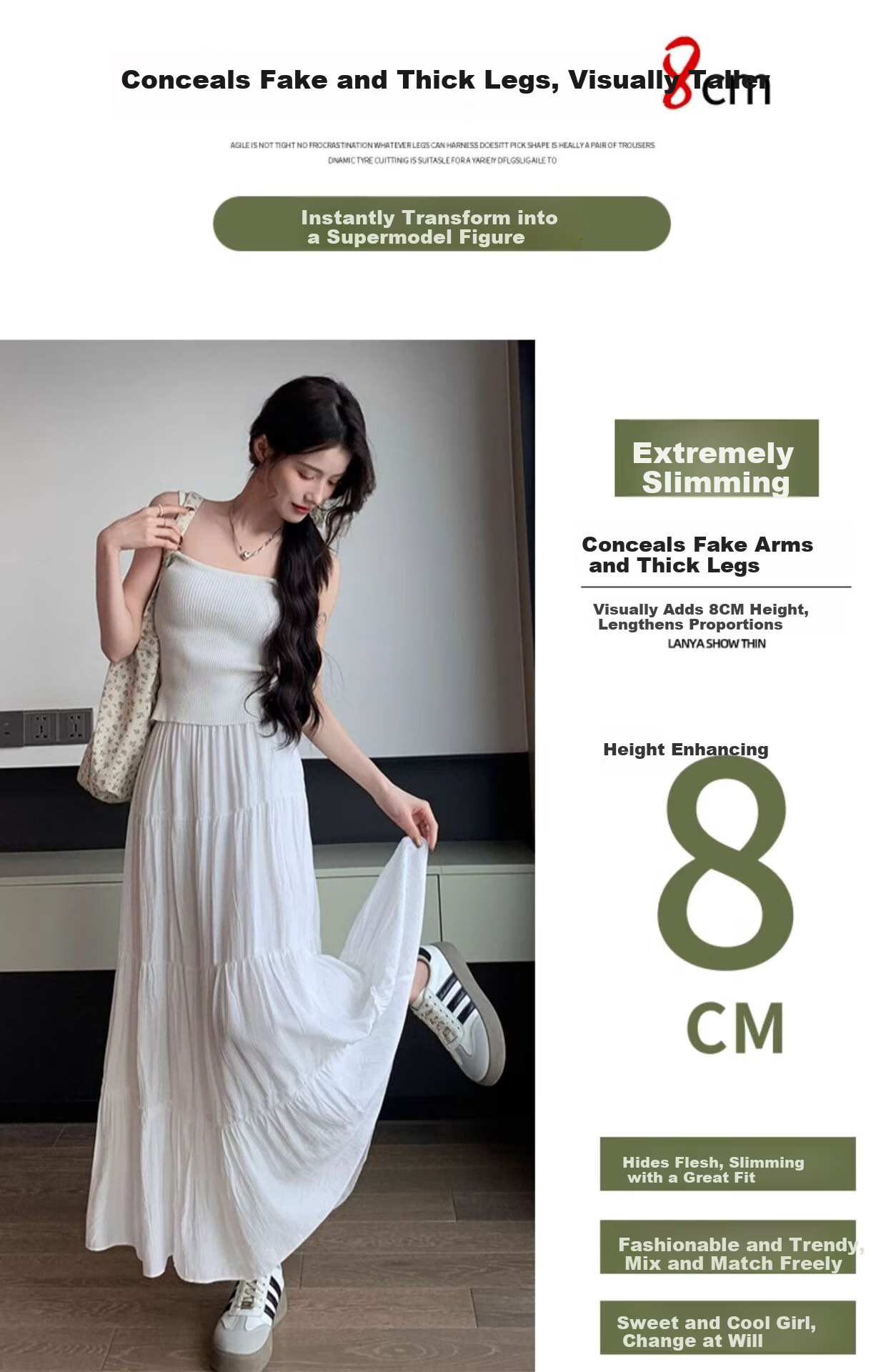 Jeanswest Women's Summer High-Waist Slimming Versatile Loose Peach Blossom Wrinkle Cake Skirt White M 13