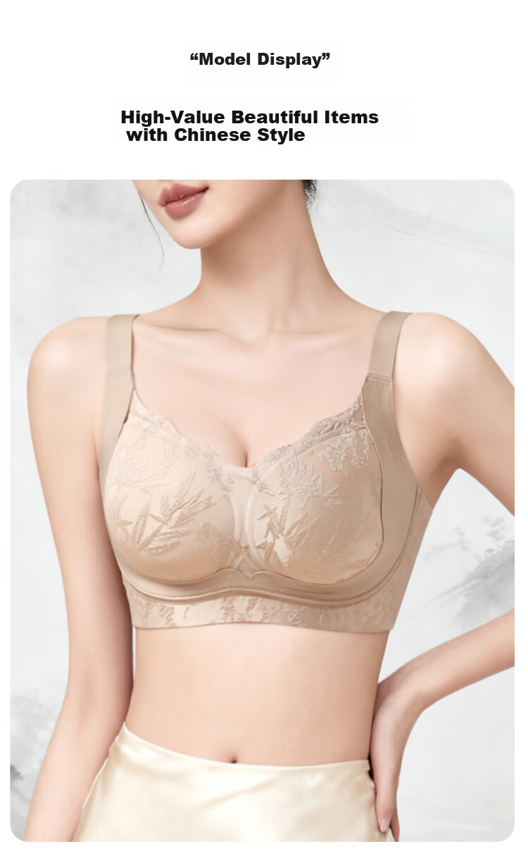 Tingmei 26 Years Jacquard Uplift Anti-Sagging Bra for Women, Lift and Gather, Side Support, Semi-Fixed Cotton Cup, Wireless Bra 14