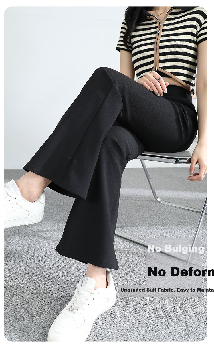FitonTon Women's High Waist Flared Pants Winter Fleece Lined Thickened Elastic Waist Horseshoe Casual Draped Stretch Black Bootcut Pants 2