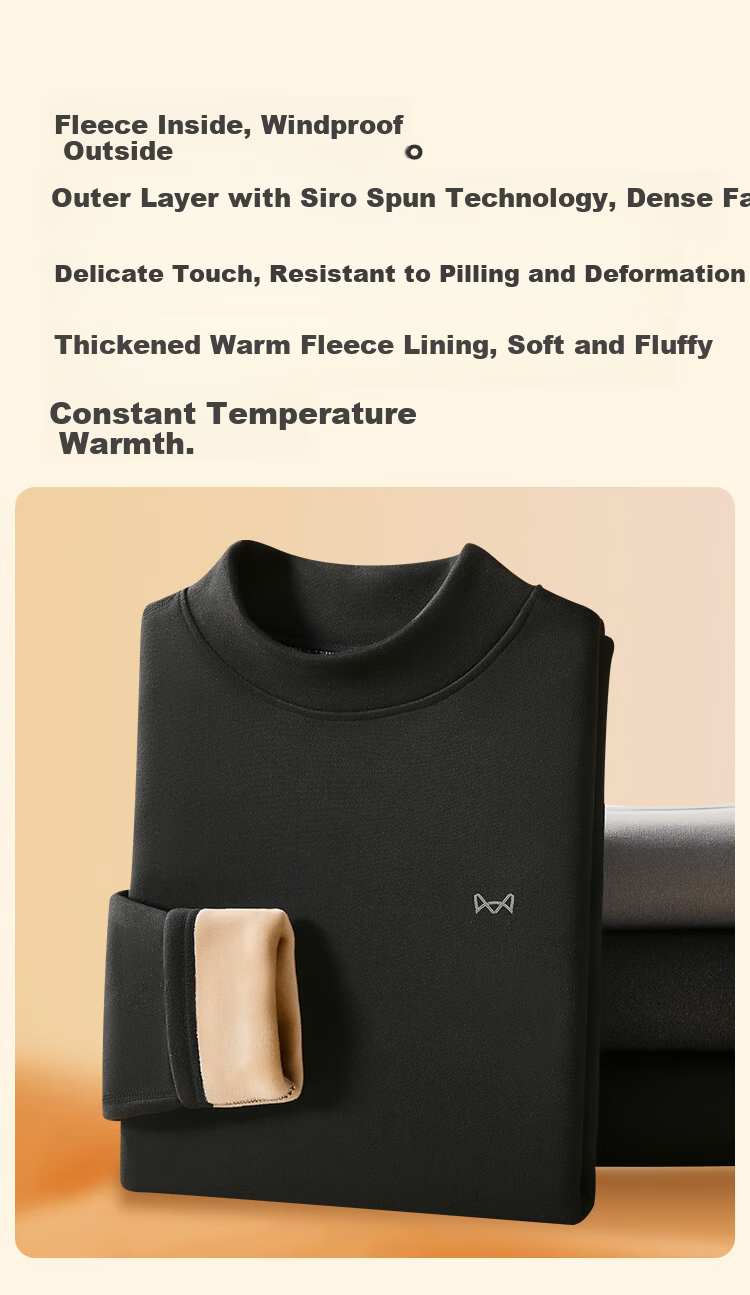 MiiOW [Goose Down & Silk 7A Antibacterial] Men's Thermal Underwear Fleece Thickened Autumn Shirt and Pants Warm Set 7