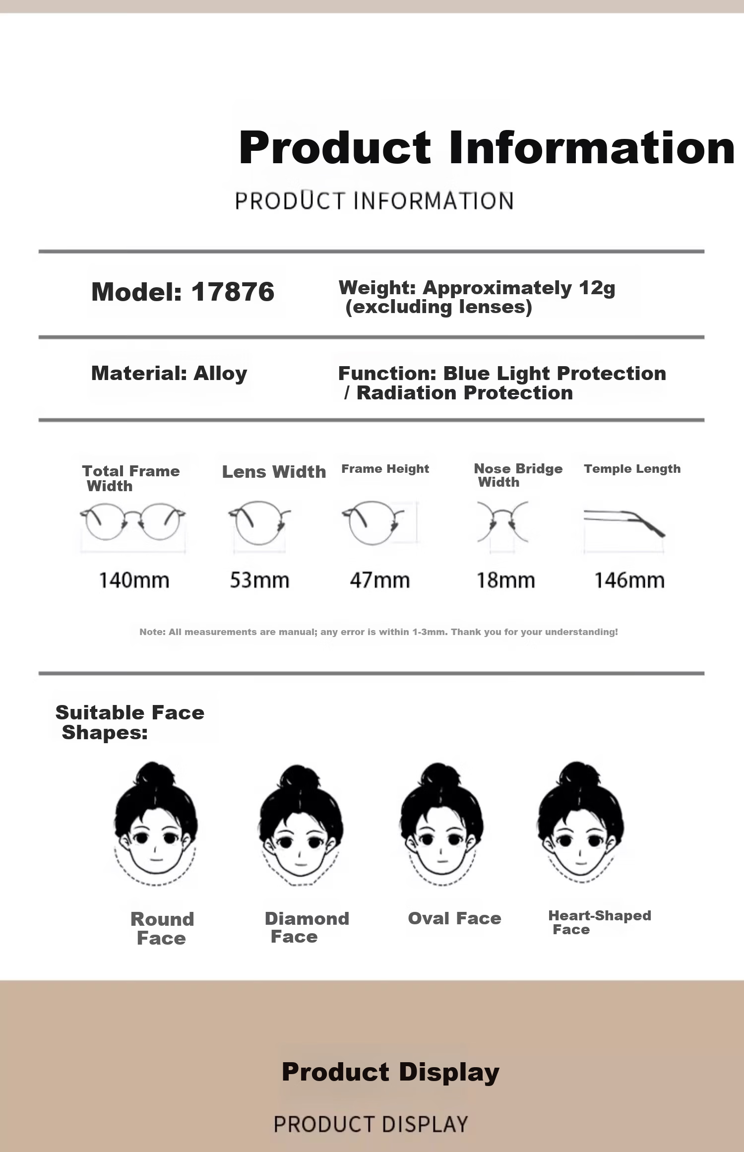 Murata Inao Anti-Blue Light Glasses Ultra-Light Milky White Gold Frame High-Definition Myopia Glasses Nude Makeup Essential Gold Frame Milky White 100 Degree 8