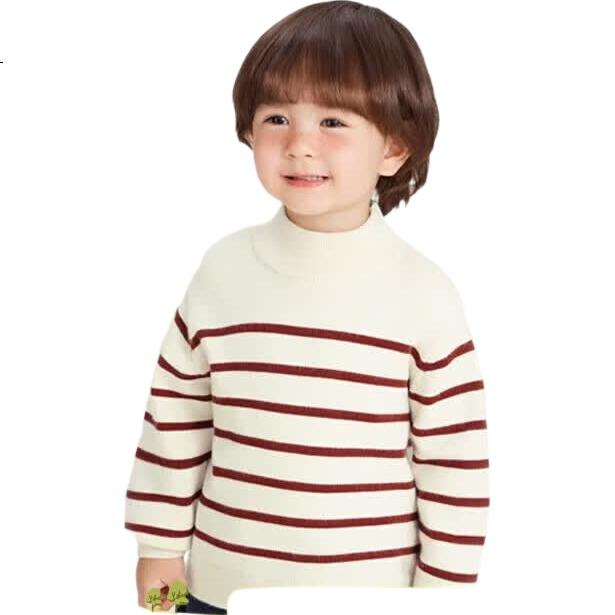 Ciciibear Boys' Sweater Autumn Winter Thickened Half Turtleneck Baby Striped Knitwear Children's Clothing