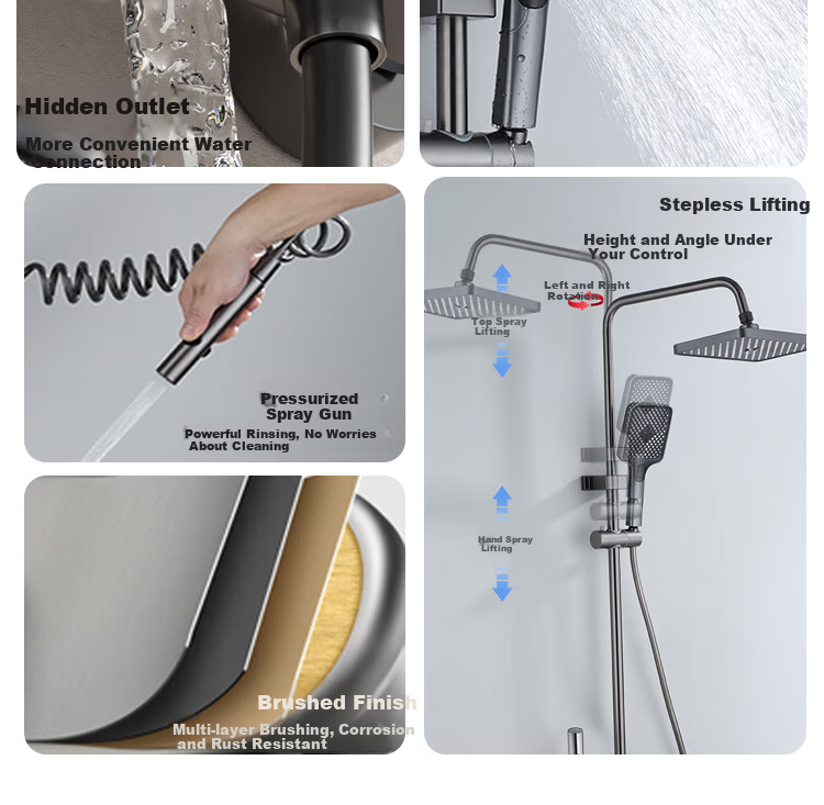 Platinum Pomelo Shower Set with Digital Display Ambient Light, Pressurized Showerhead Full Home Shower System, Piano Key Four-Function 8008 5