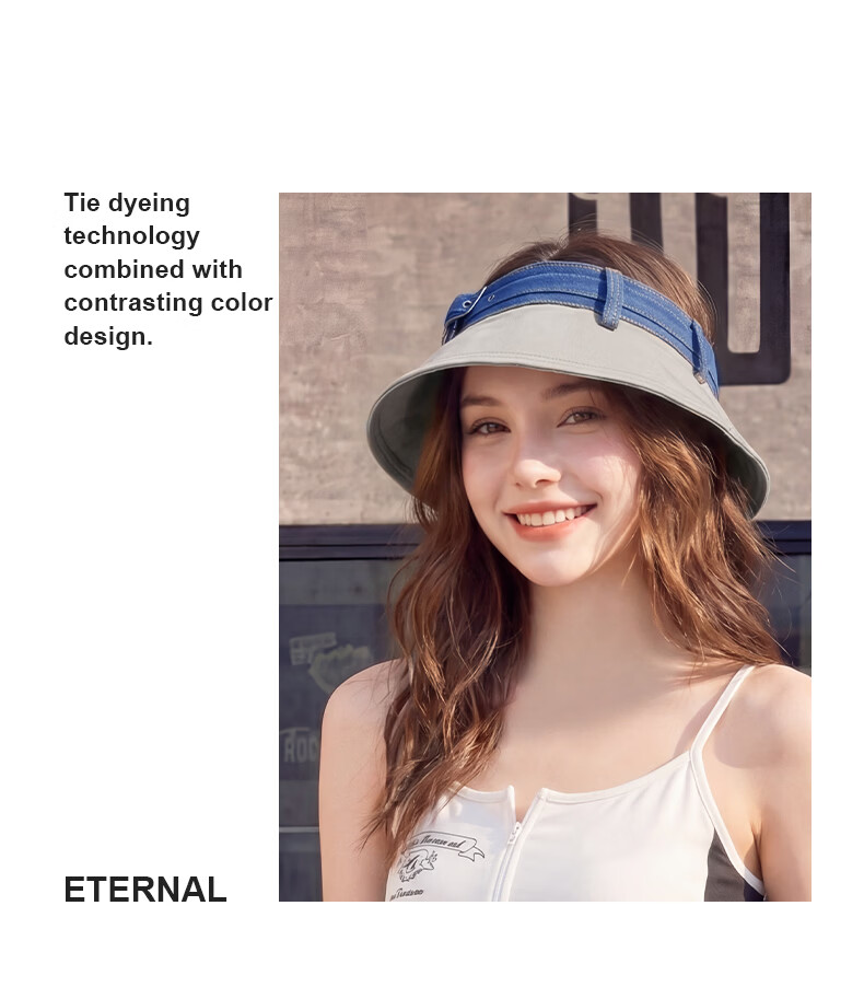 CACUSS Women's Denim Open-Top Cap Summer Sweet Cool Face-Slimming Sun Hat Outdoor Casual Foldable Sun Hat Apricot Beige 4