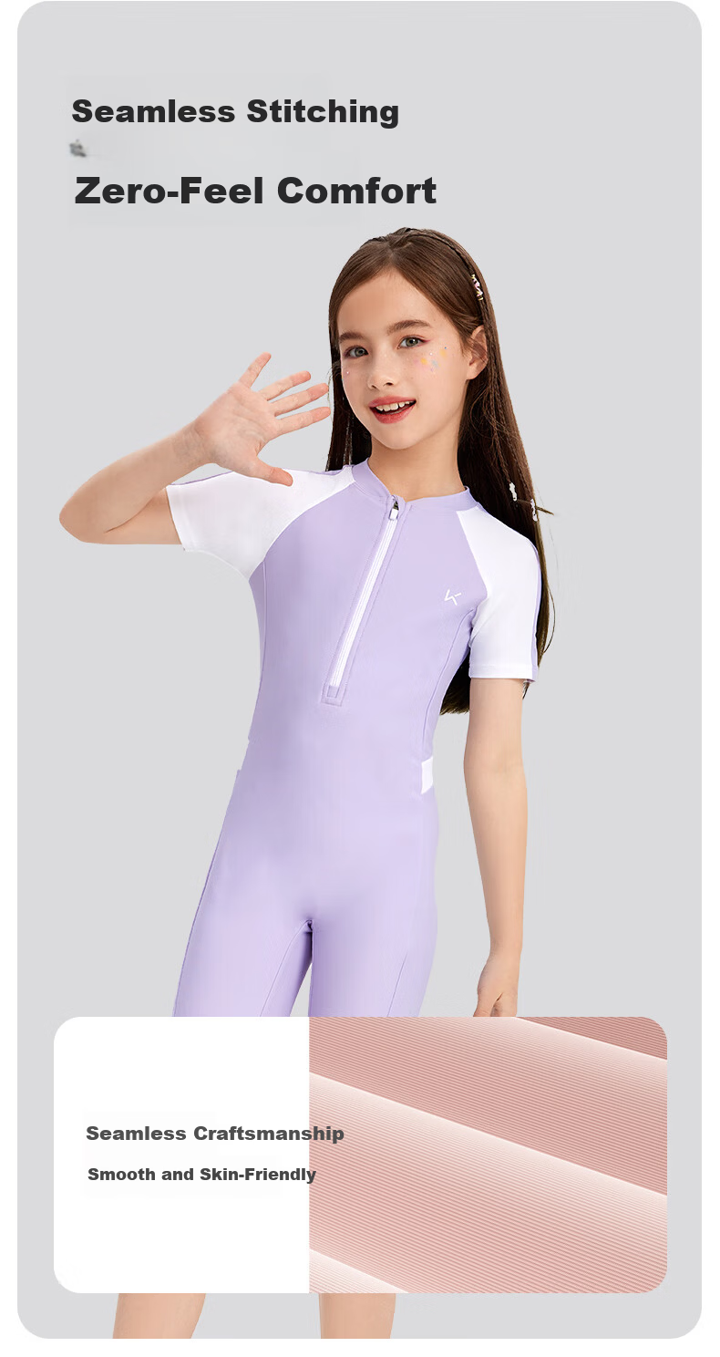 Keep Kids Girls Professional One-Piece Square-Leg Quick-Dry Swimsuit Morning Glory Purple Three-Piece Set 140 3
