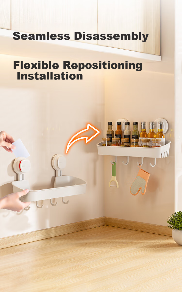 JD Jingzao Kitchen Multifunctional Storage Rack with Hook, No-Drill Suction Cup Spice and Seasoning Organizer Box [No Nails, No Glue] 8