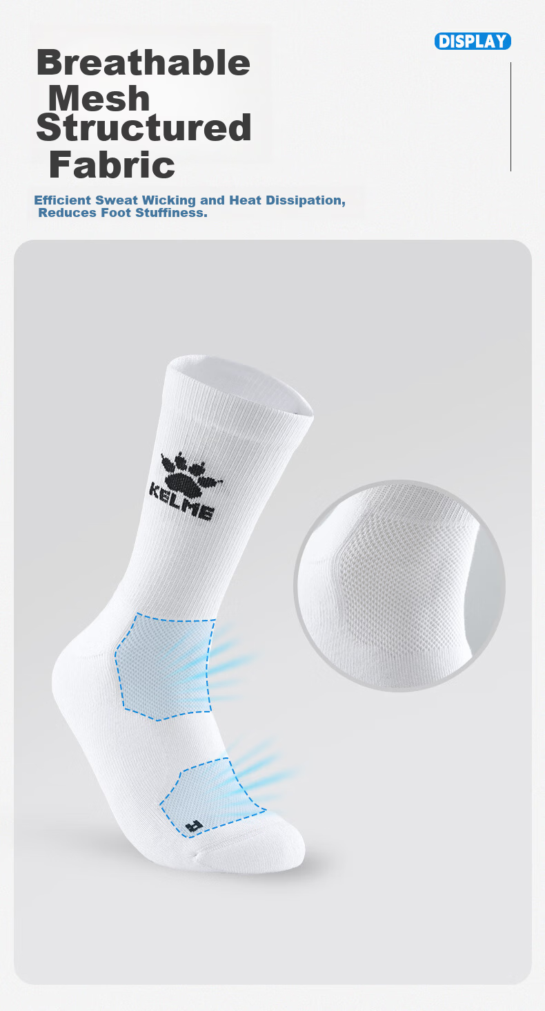 KELME 3-Pack Antibacterial Cushioned Durable Breathable Seamless Comfortable Sports Socks for Football Basketball Running 7