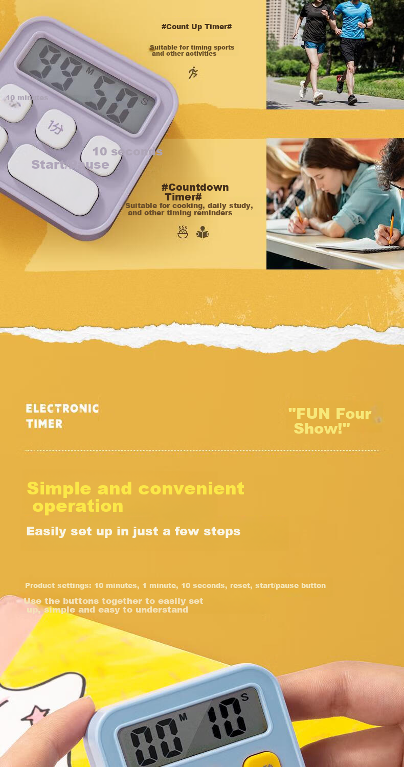 Deli Student Electronic Timer Alarm Clock Children's School Self-Discipline Time Management Kitchen Timer Alarm Clock Baking Timer LE201 Blue Back-to-School Essential Gift 4